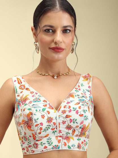 Women's Embroidered V Neck Saree Blouse