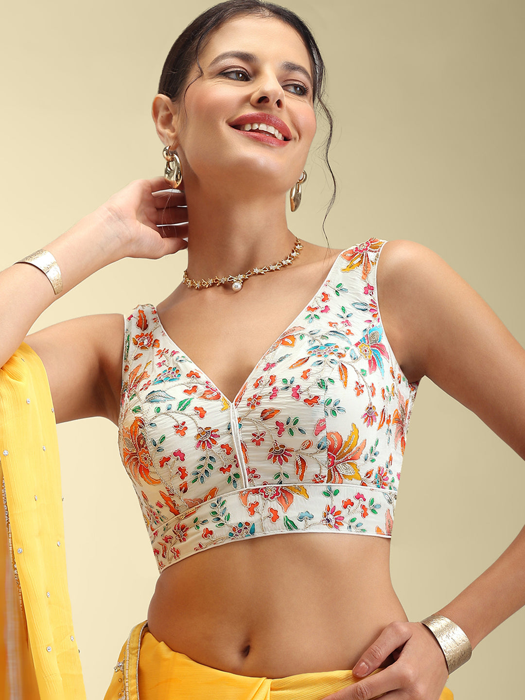 Women's Embroidered V Neck Saree Blouse