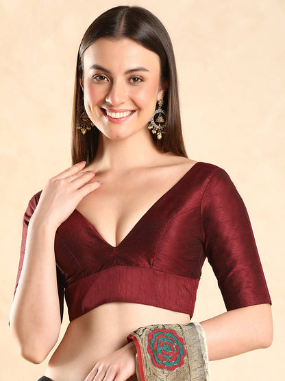 Padded V Neck Silk Saree Blouse