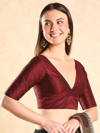 Padded V Neck Silk Saree Blouse