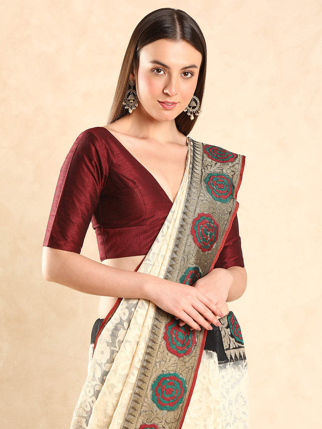 Padded V Neck Silk Saree Blouse