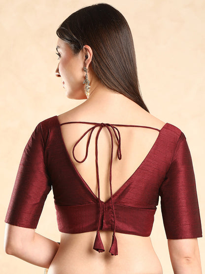 Padded V Neck Silk Saree Blouse