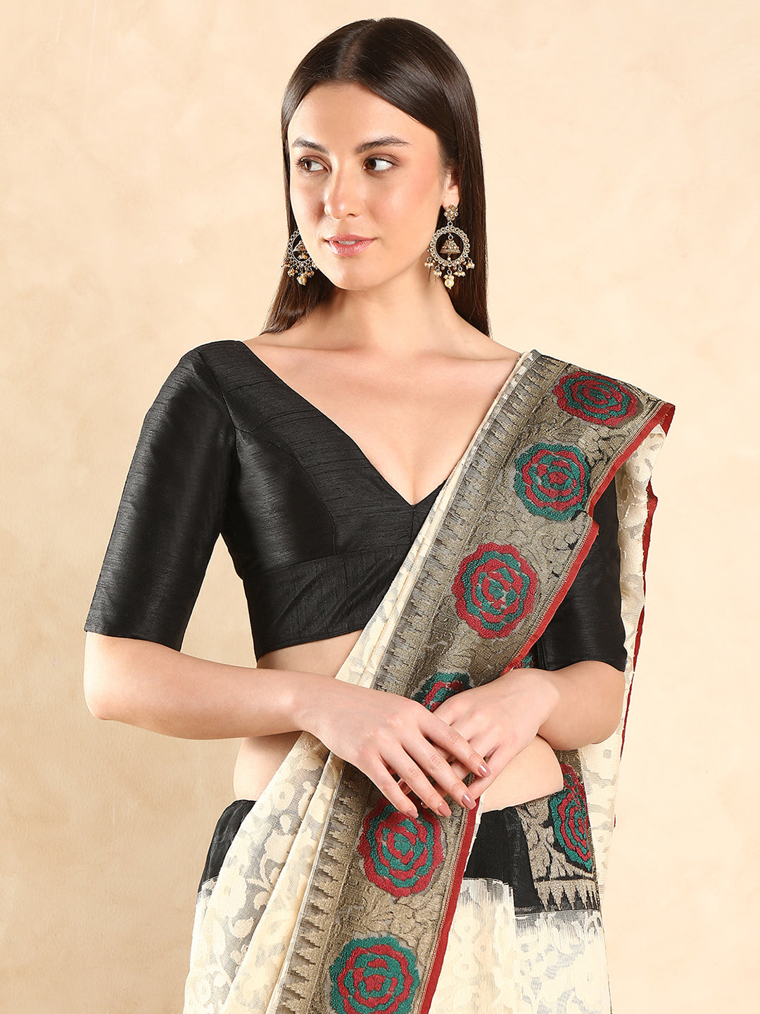 Padded V Neck Silk Saree Blouse