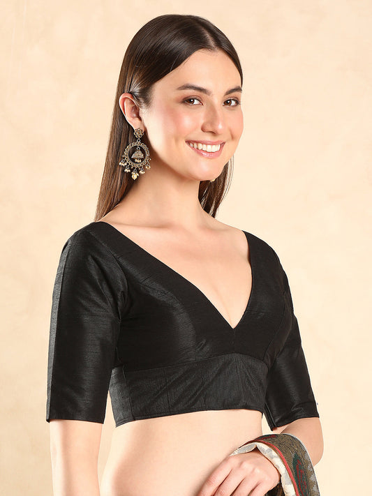 Padded V Neck Silk Saree Blouse