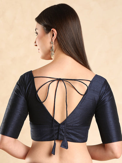 Padded V Neck Silk Saree Blouse
