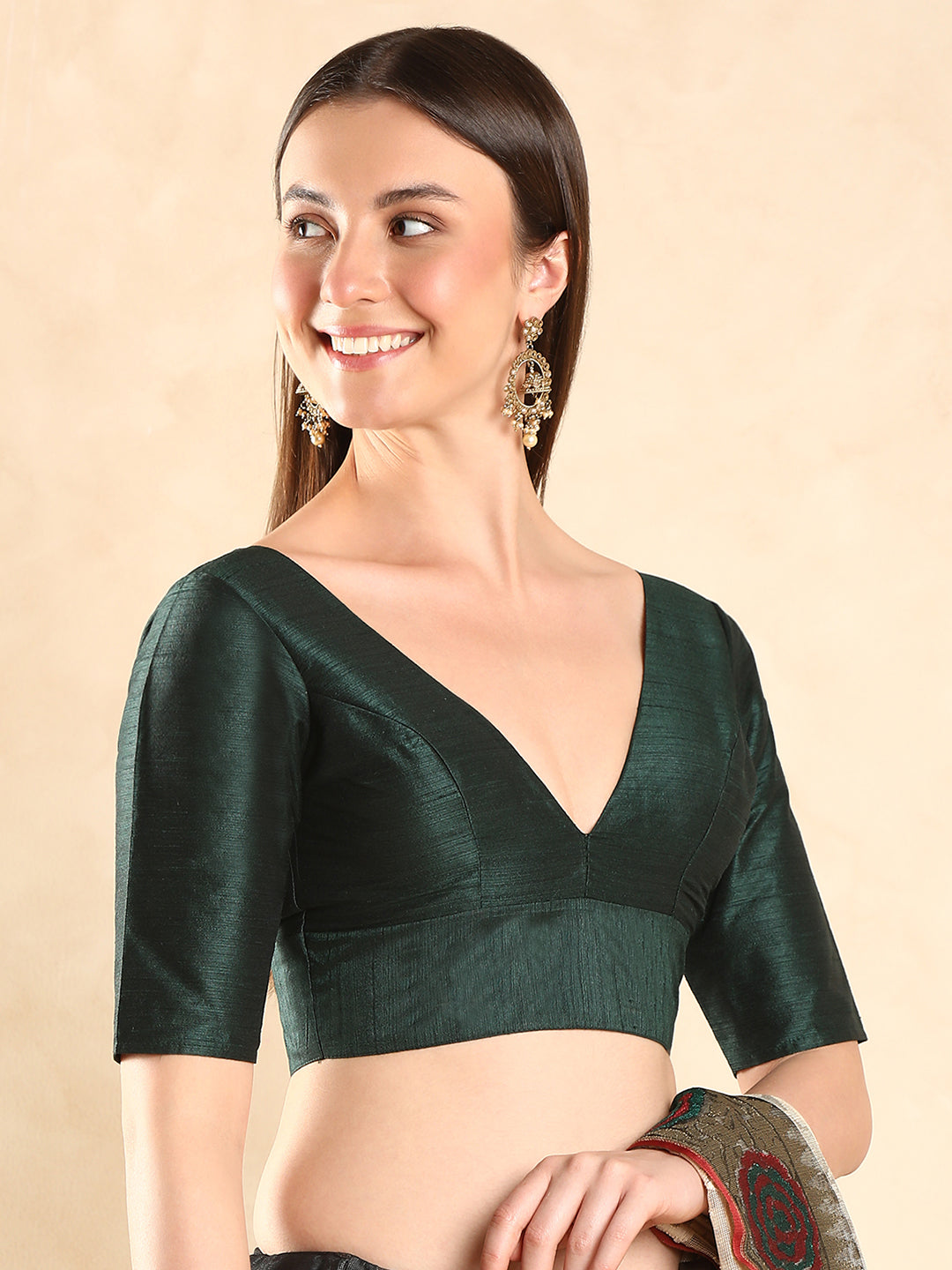 Padded V Neck Silk Saree Blouse