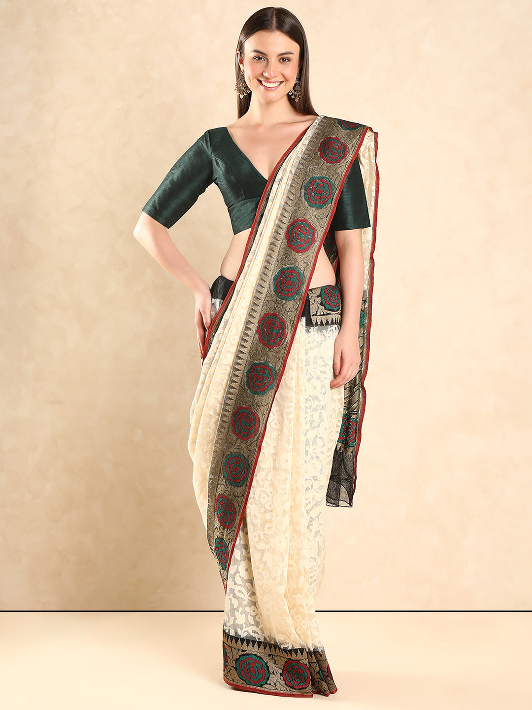 Padded V Neck Silk Saree Blouse