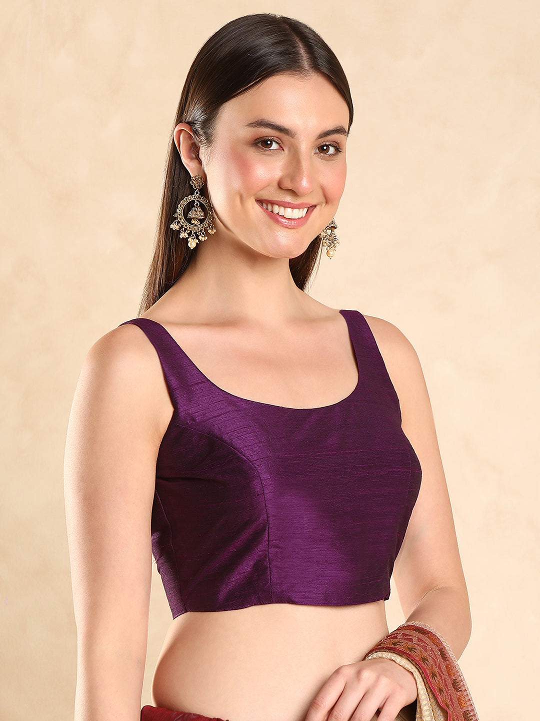 Raw Silk Purple Padded Saree Blouse
