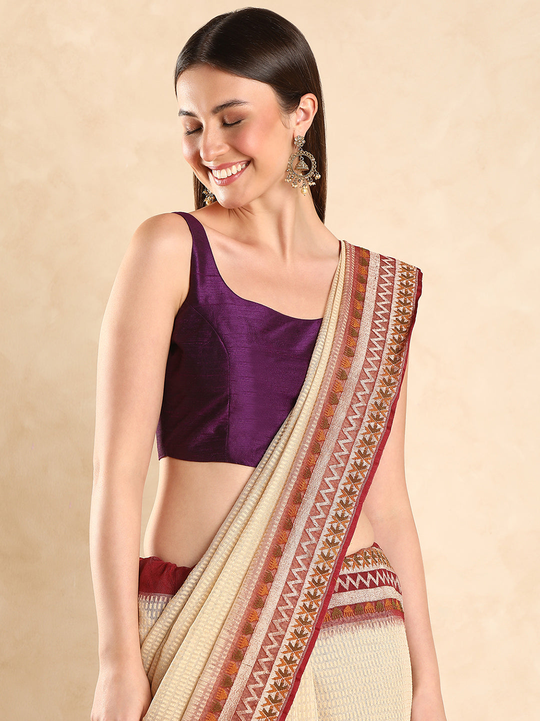 Raw Silk Purple Padded Saree Blouse
