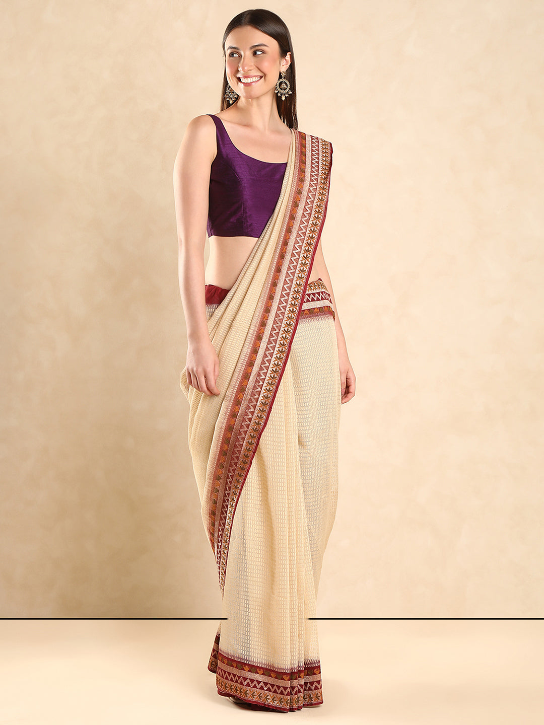 Raw Silk Purple Padded Saree Blouse