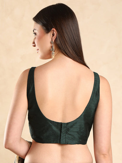 Raw Silk Green Padded Saree Blouse