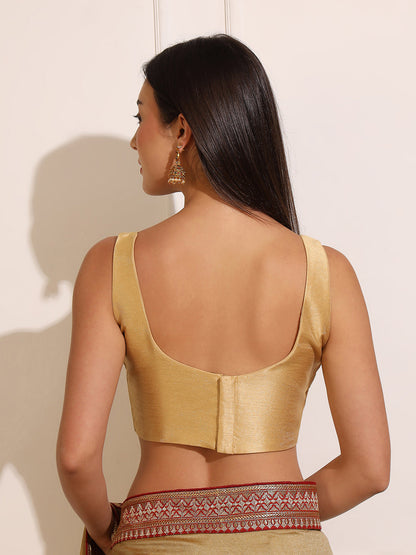 Women's Gold Raw Silk Saree Blouse