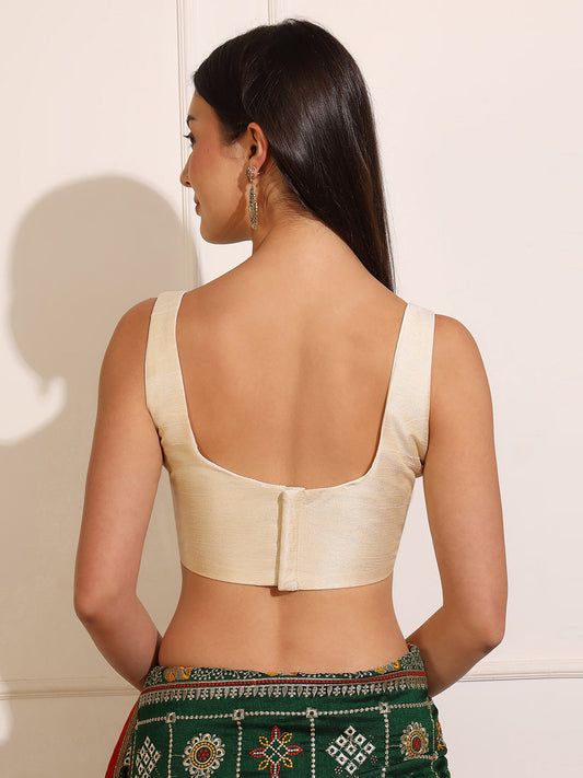 Women's Cream Raw Silk Saree Blouse