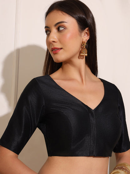 Women's Black Stretchable Smocked Saree Blouse