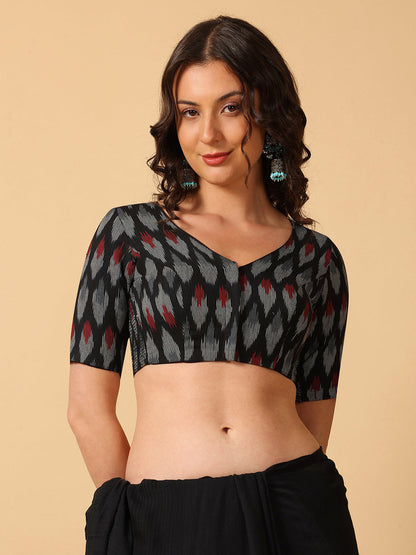 Ikkat Print Stretchable Saree Blouse