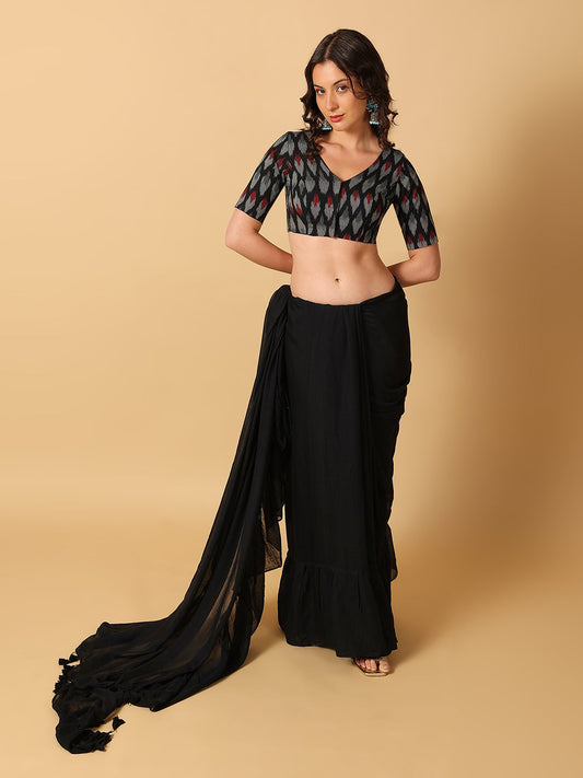 Ikkat Print Stretchable Saree Blouse