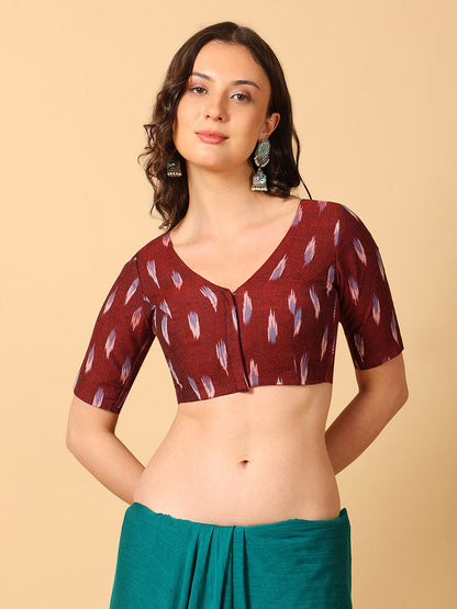 Ikkat Print Stretchable Saree Blouse
