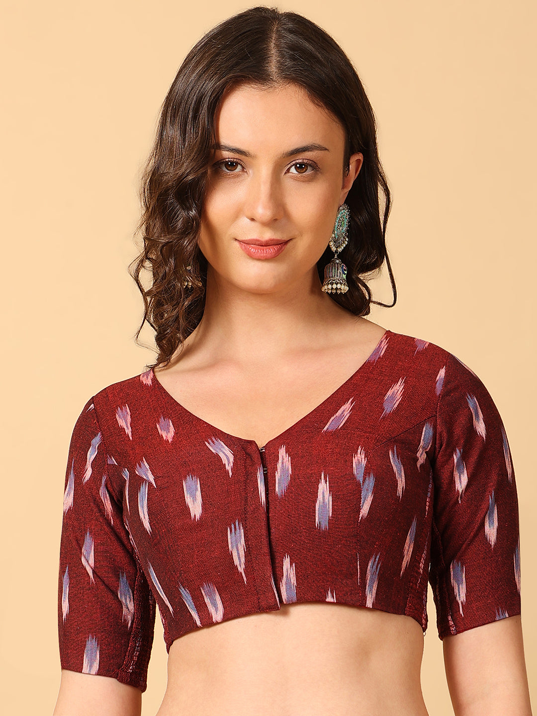 Ikkat Print Stretchable Saree Blouse