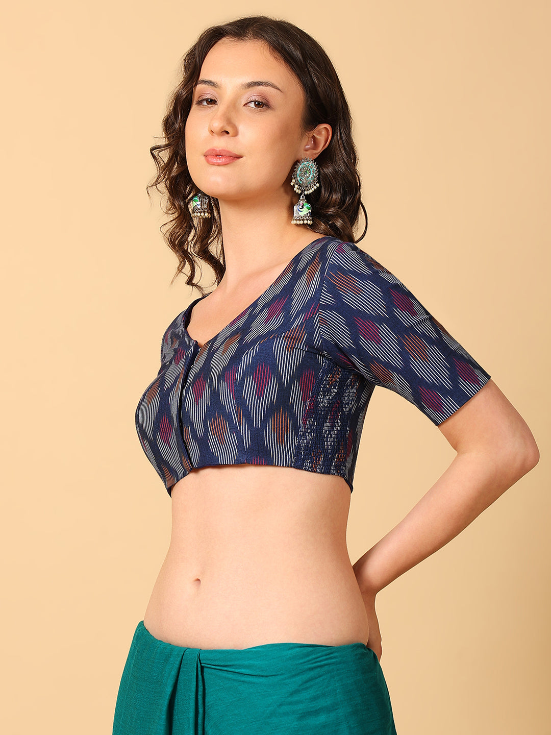 Ikkat Print Stretchable Saree Blouse