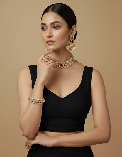 Capri Silk Padded V Neck Saree Blouse