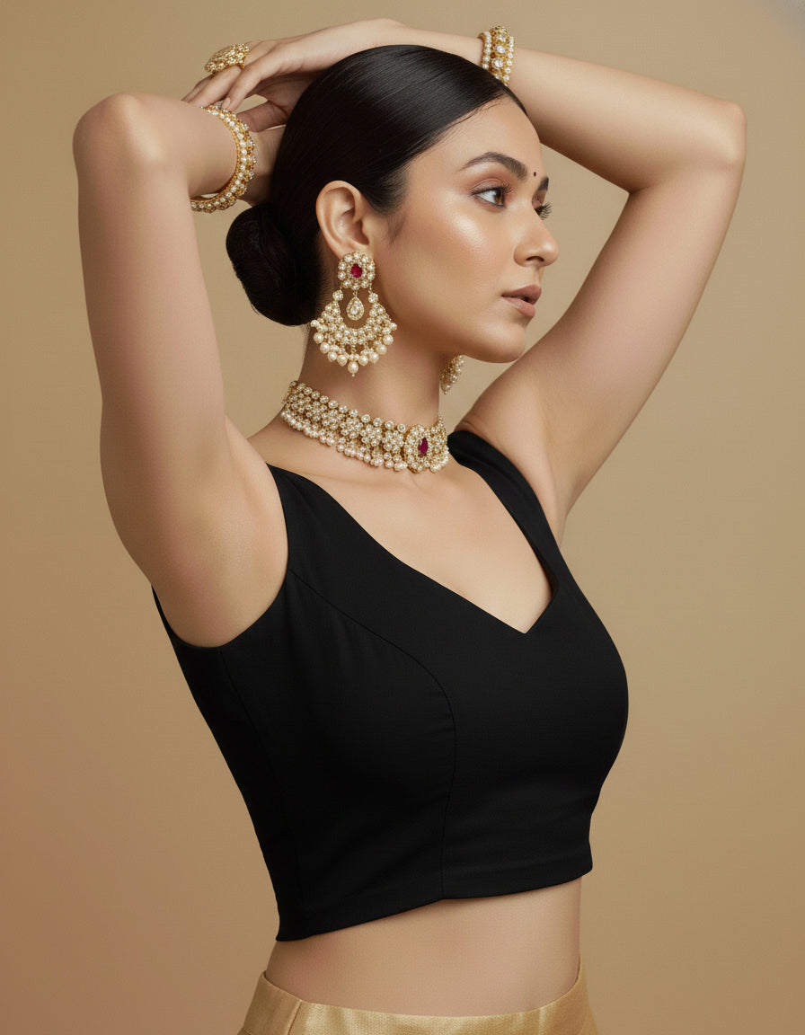 Capri Silk Padded V Neck Saree Blouse