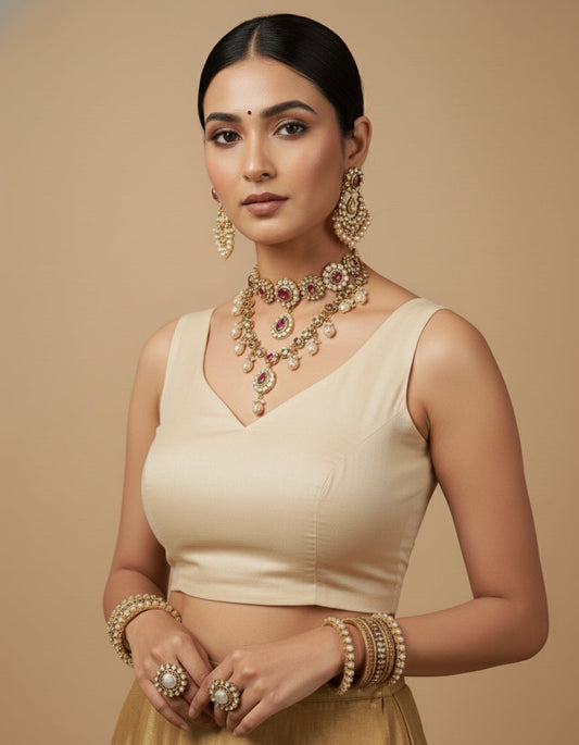 Capri Silk Padded V Neck Saree Blouse