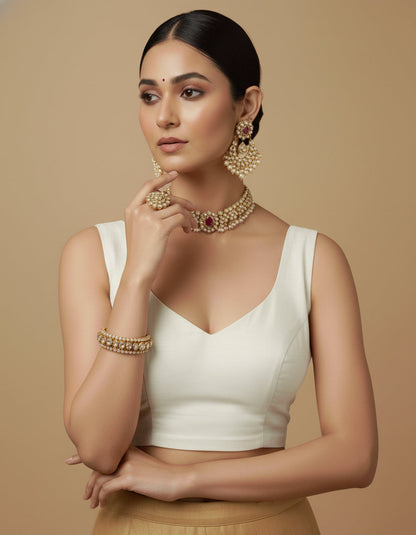 Capri Silk Padded V Neck Saree Blouse