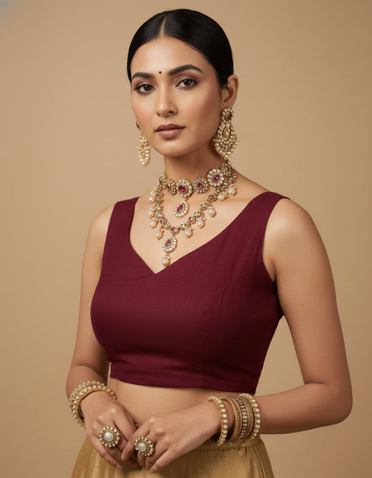 Capri Silk Padded V Neck Saree Blouse