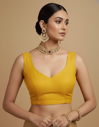 Capri Silk Padded V Neck Saree Blouse