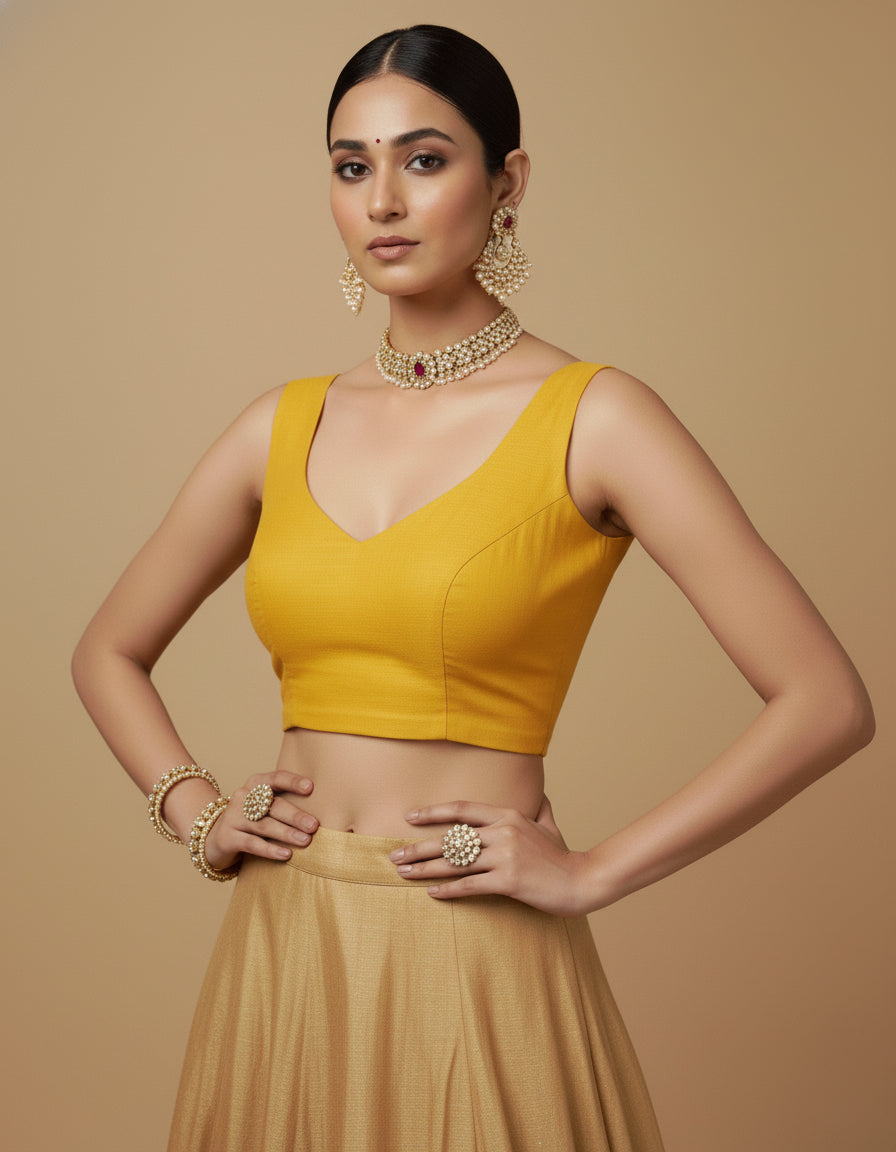 Capri Silk Padded V Neck Saree Blouse