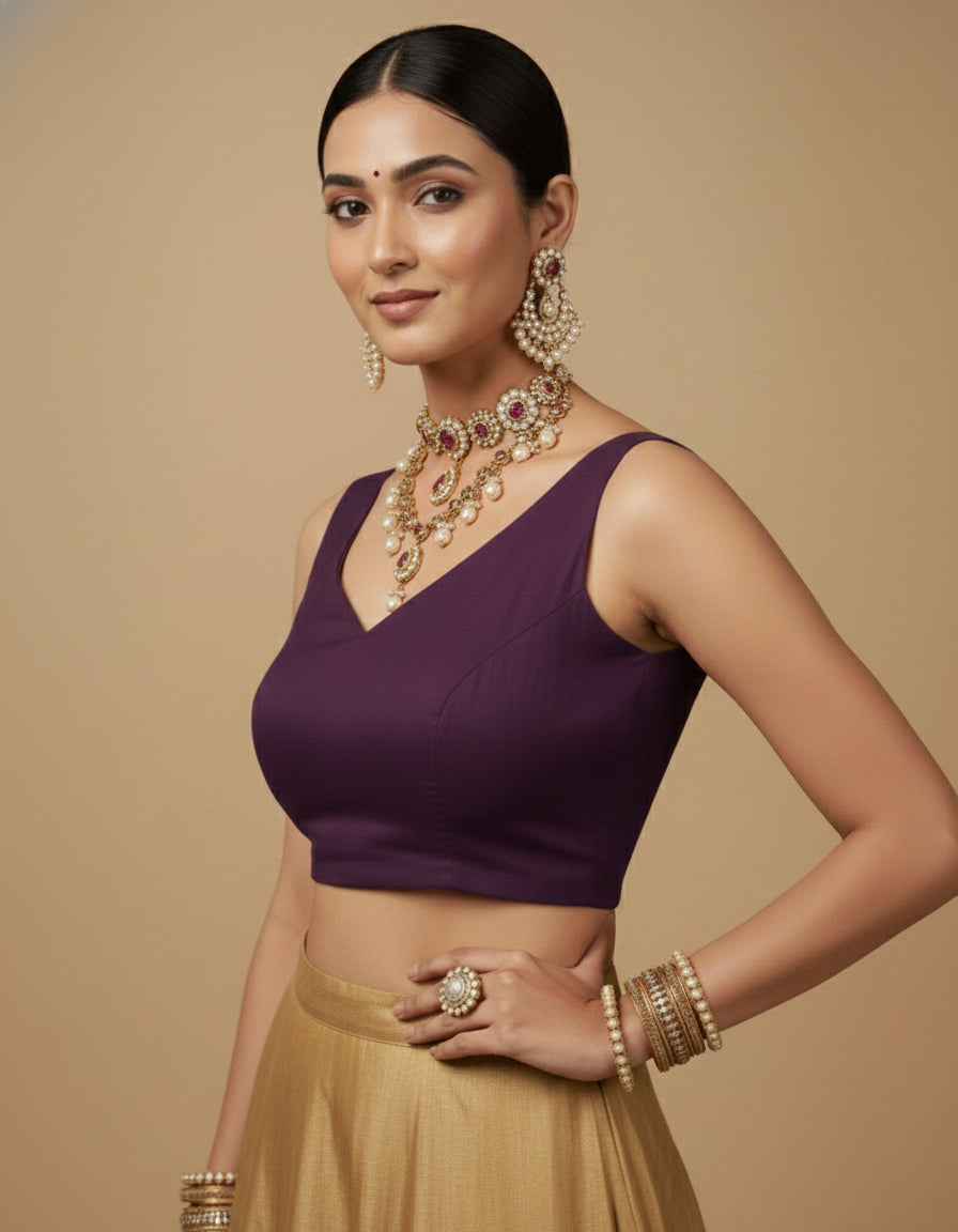 Capri Silk Padded V Neck Saree Blouse