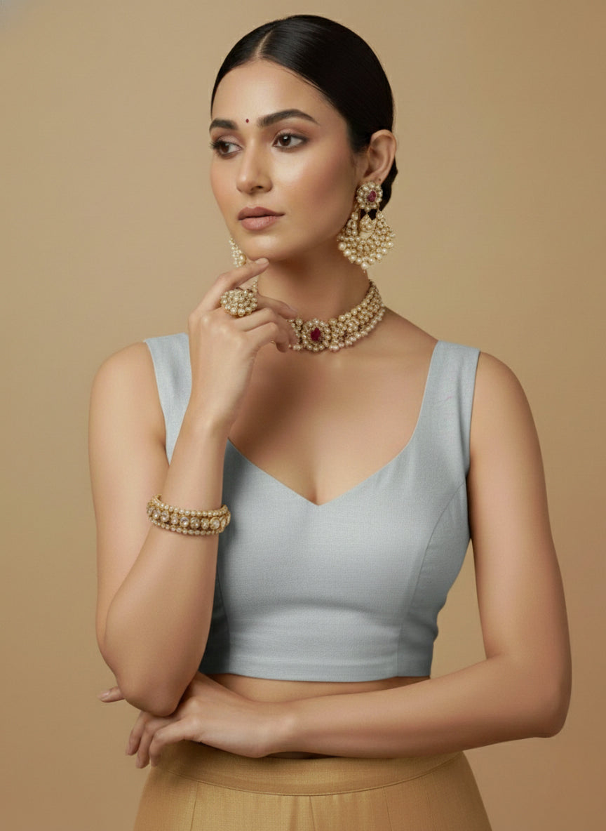 Capri Silk Padded V Neck Saree Blouse