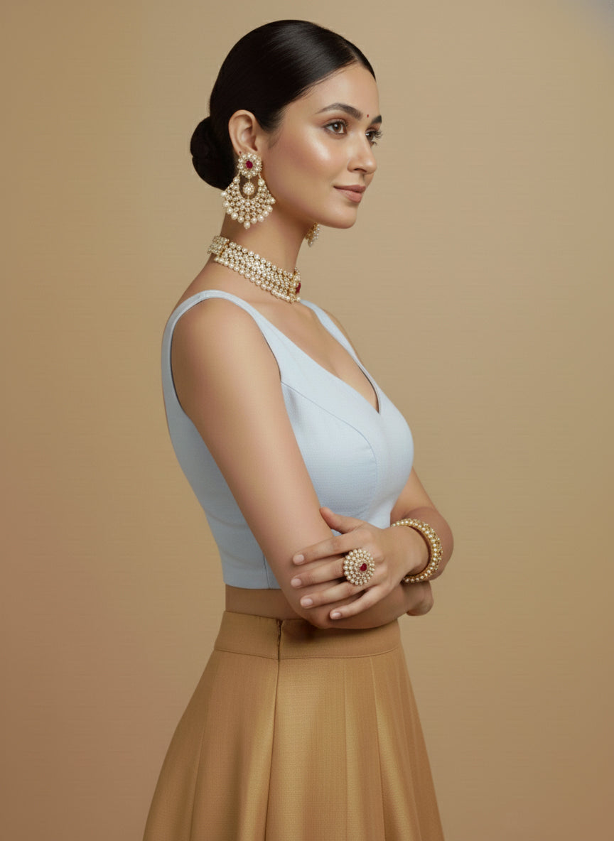 Capri Silk Padded V Neck Saree Blouse