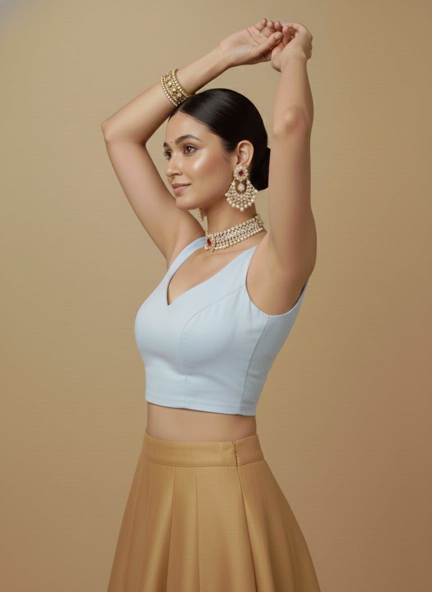 Capri Silk Padded V Neck Saree Blouse