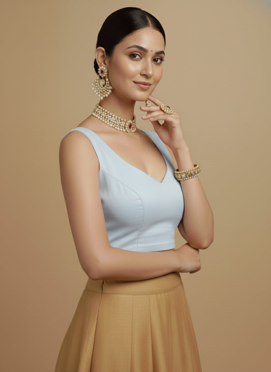 Capri Silk Padded V Neck Saree Blouse