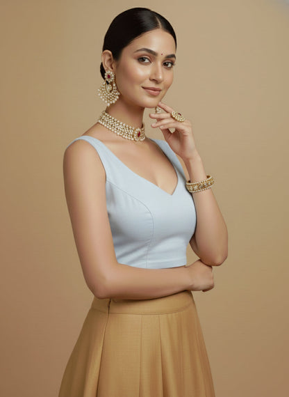 Capri Silk Padded V Neck Saree Blouse