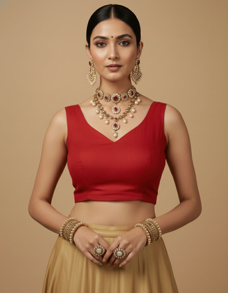 Capri Silk Padded V Neck Saree Blouse