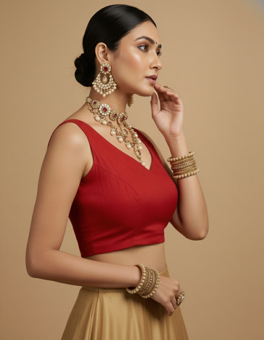 Capri Silk Padded V Neck Saree Blouse