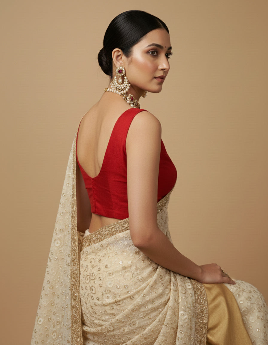 Capri Silk Padded V Neck Saree Blouse