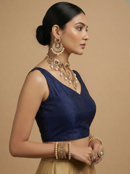 Capri Silk Padded V Neck Saree Blouse