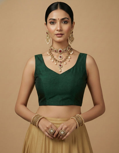 Capri Silk Padded V Neck Saree Blouse