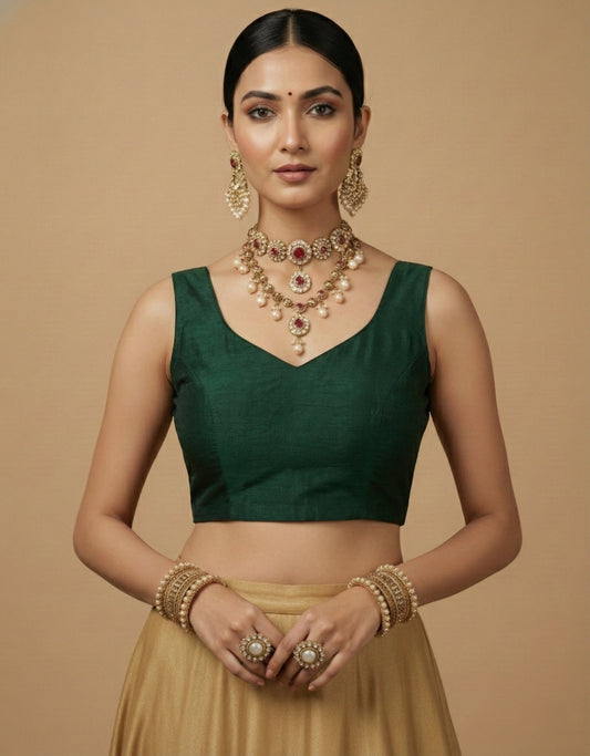 Capri Silk Padded V Neck Saree Blouse