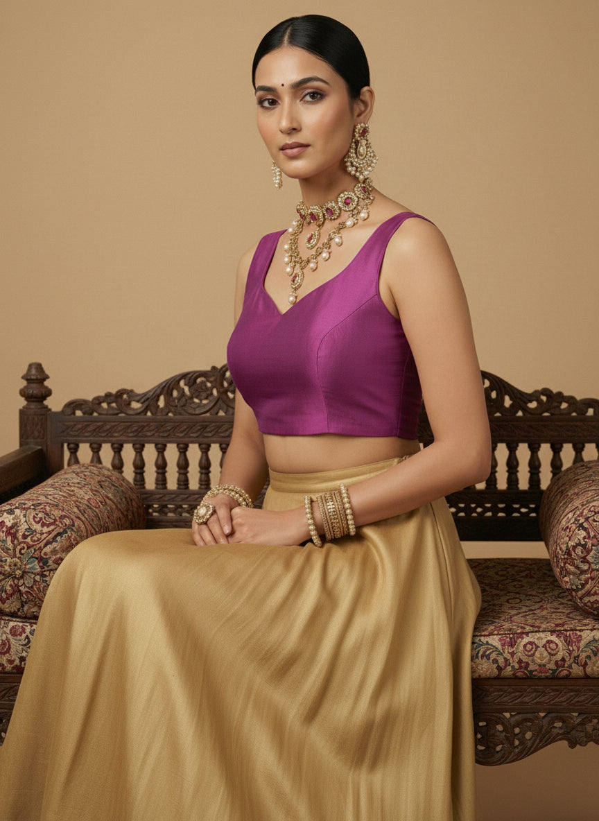 Capri Silk Padded V Neck Saree Blouse