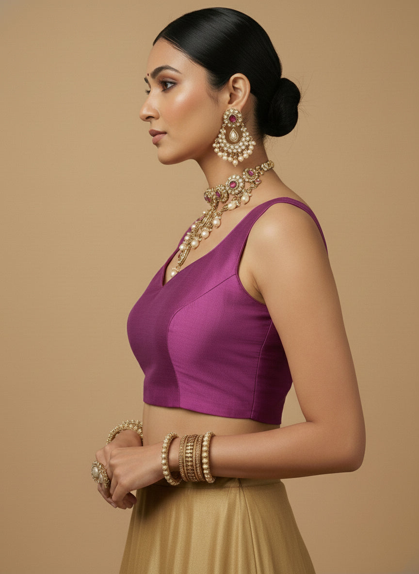 Capri Silk Padded V Neck Saree Blouse