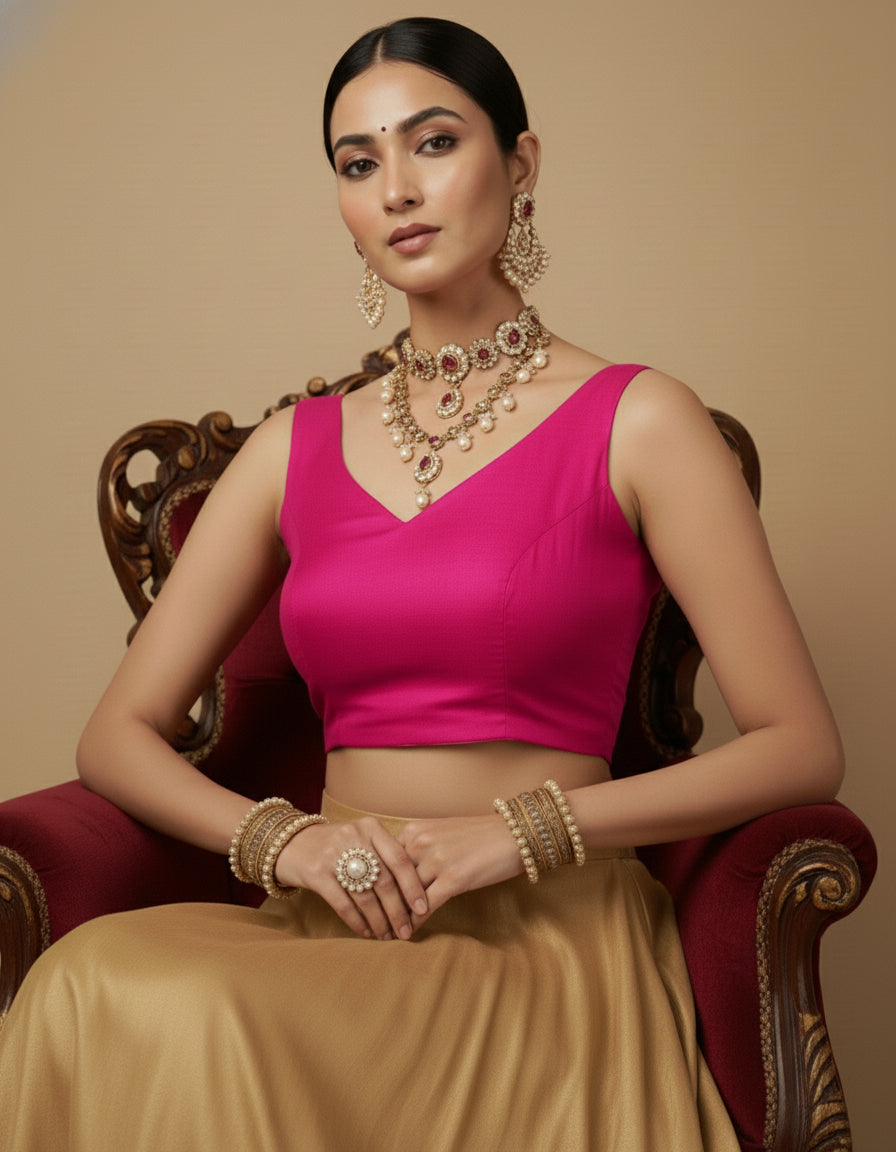 Capri Silk Padded V Neck Saree Blouse