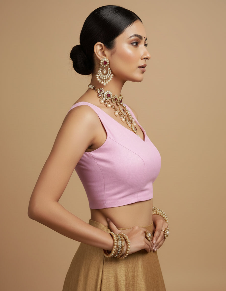 Capri Silk Padded V Neck Saree Blouse