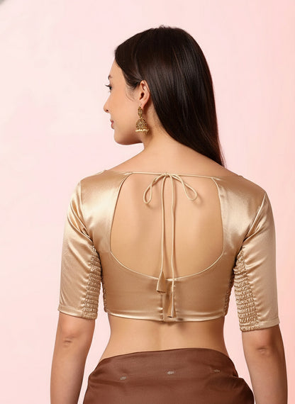 Satin Silk Side Smocking Stretchable Readymade Blouse