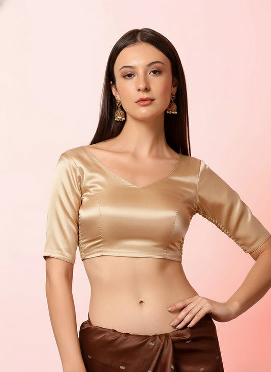 Satin Silk Side Smocking Stretchable Readymade Blouse