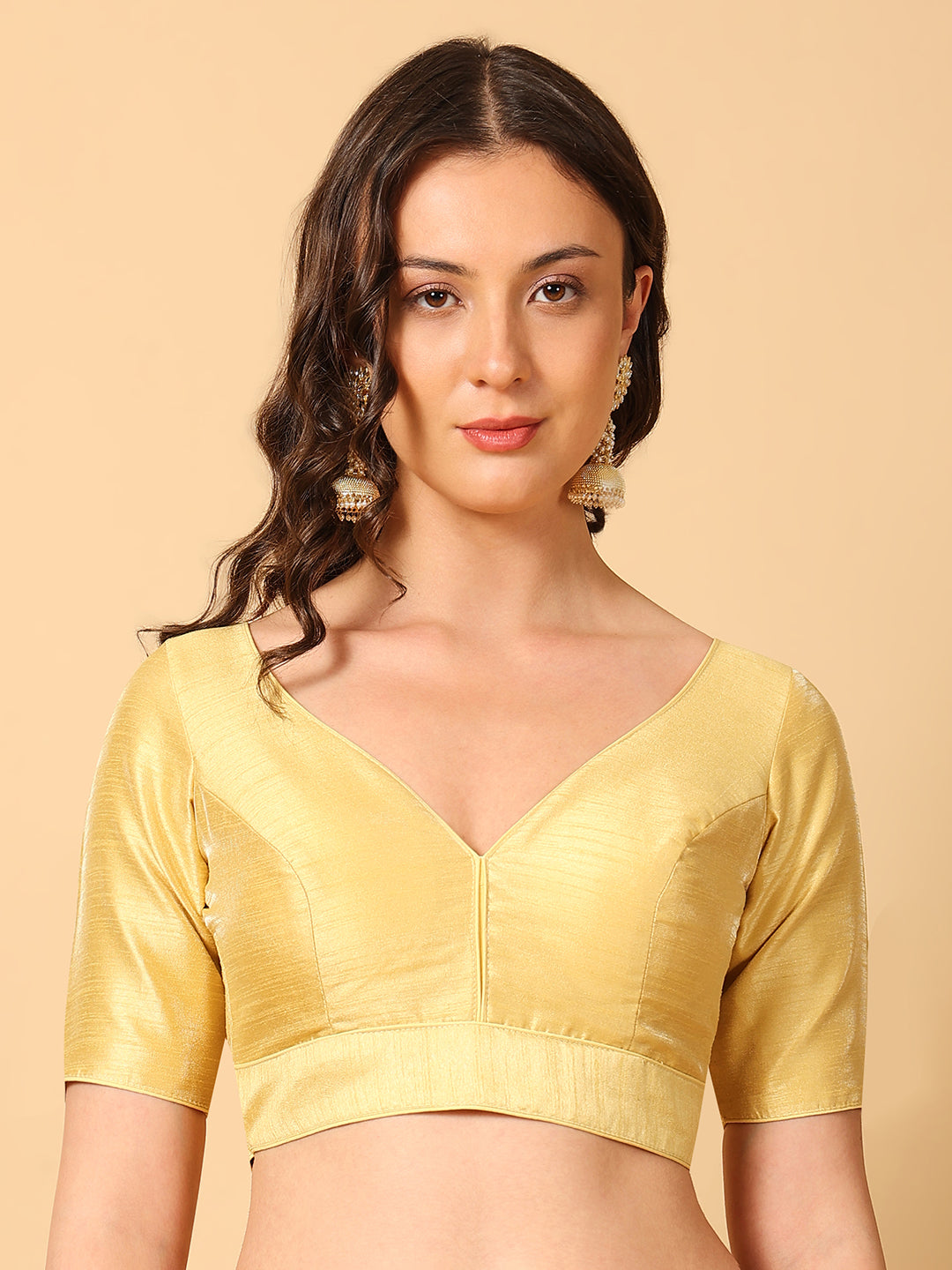 Raw Silk Solid V Neck Saree Blouse