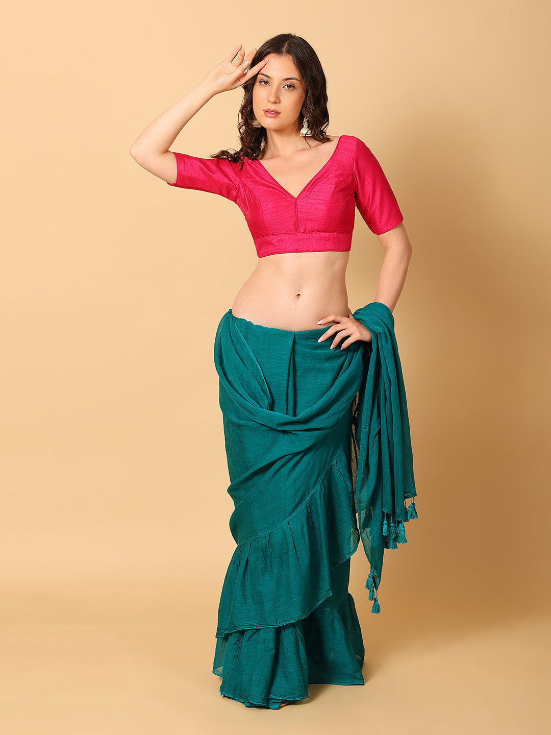 Raw Silk Solid V Neck Saree Blouse